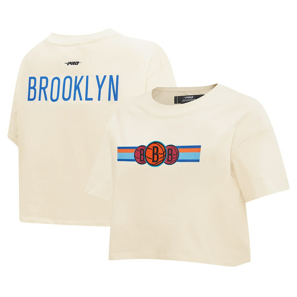 Brooklyn Nets Pro Standard Women's Retro Striper SJ Cropped Boxy T-Shirt On Sale