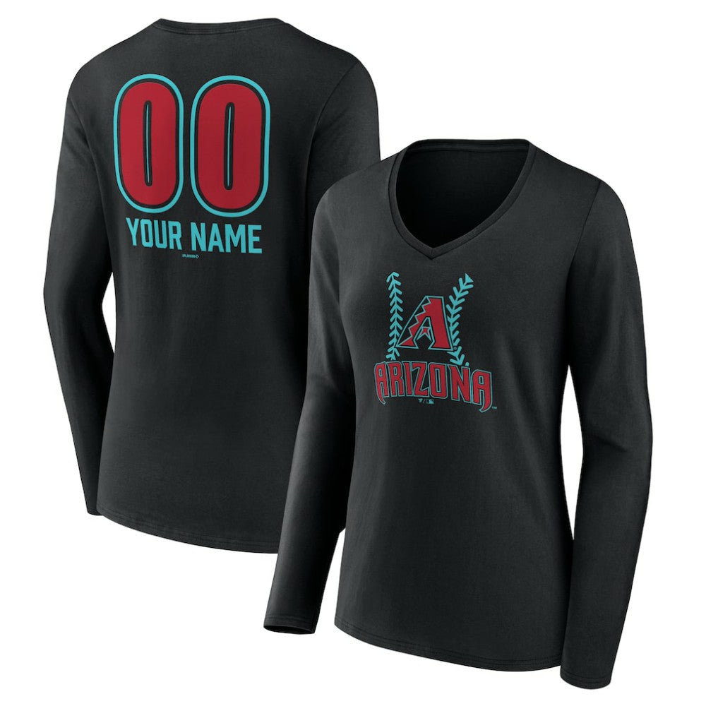 Arizona Diamondbacks Women's Personalized Name & Number Fastball Long Sleeve V-Neck T-Shirt | MLB For sale