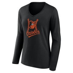 Baltimore Orioles Women's Personalized Name & Number Fastball Long Sleeve V-Neck T-Shirt | MLB Discount