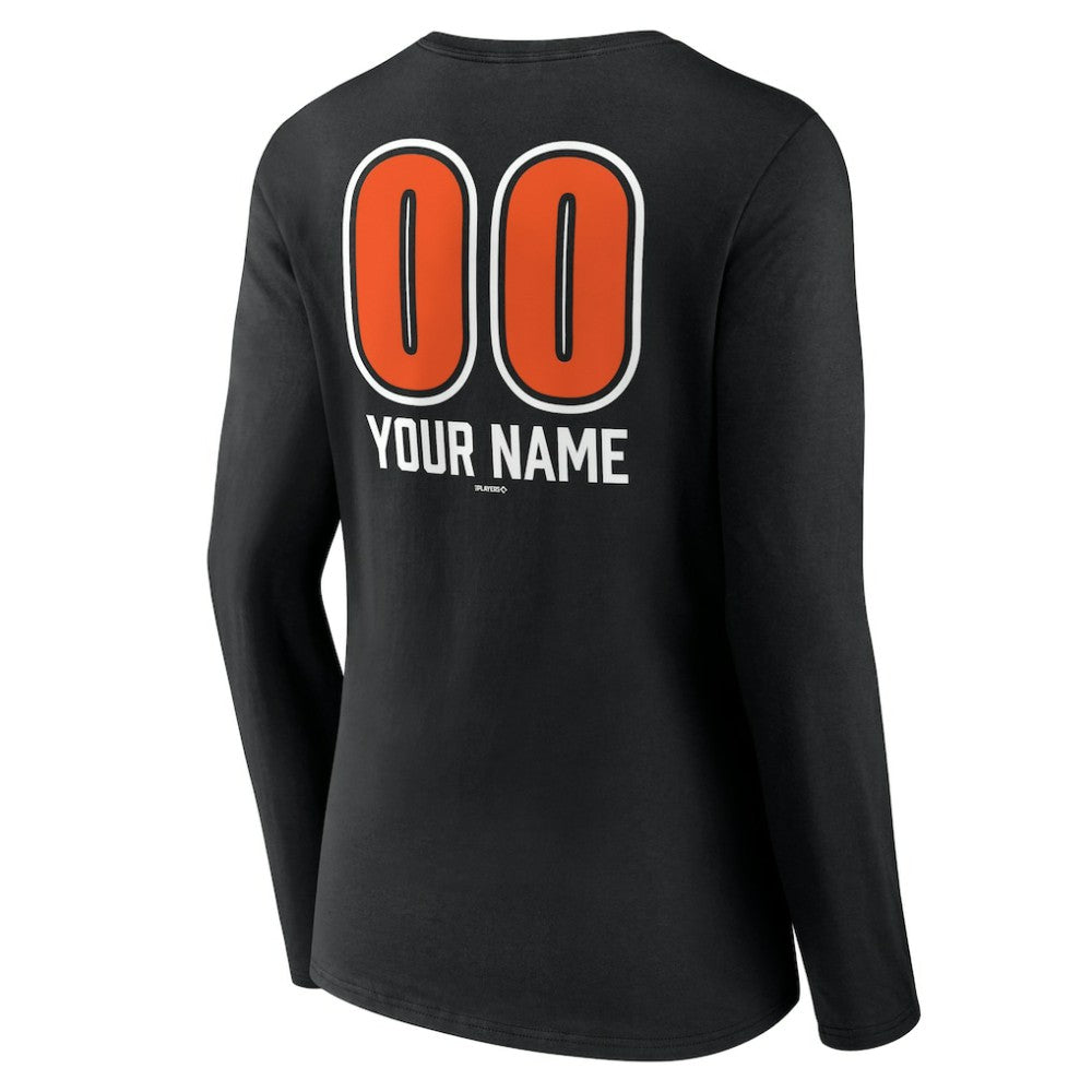 Baltimore Orioles Women's Personalized Name & Number Fastball Long Sleeve V-Neck T-Shirt | MLB Discount