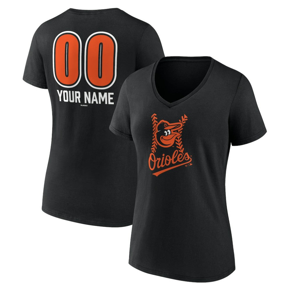 Baltimore Orioles Women's Personalized Name & Number Fastball V-Neck T-Shirt | MLB Outlet
