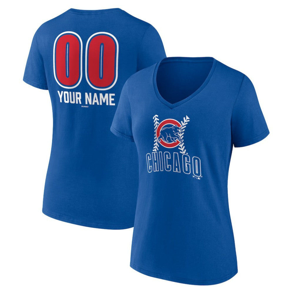 Chicago Cubs Women's Personalized Name & Number Fastball V-Neck T-Shirt | MLB New