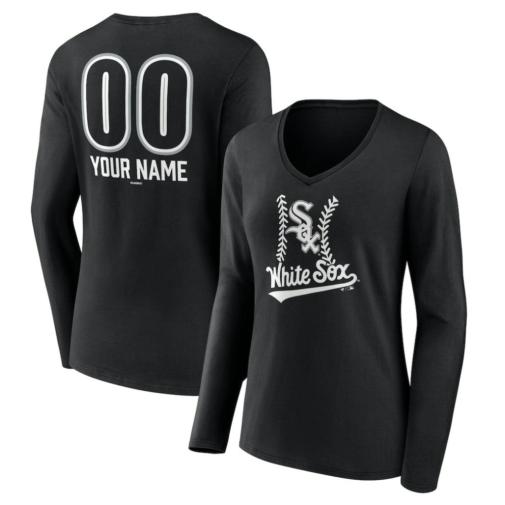 Chicago White Sox Women's Personalized Name & Number Fastball Long Sleeve V-Neck T-Shirt | MLB On Sale