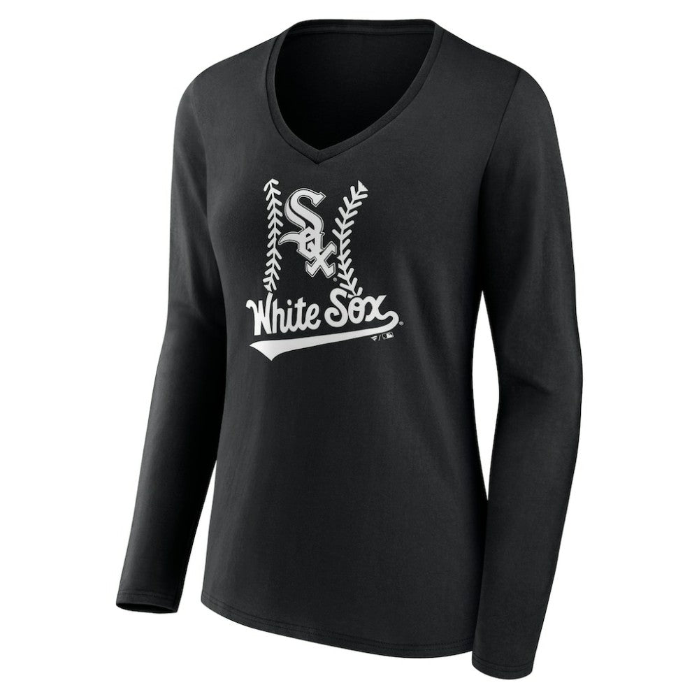 Chicago White Sox Women's Personalized Name & Number Fastball Long Sleeve V-Neck T-Shirt | MLB On Sale
