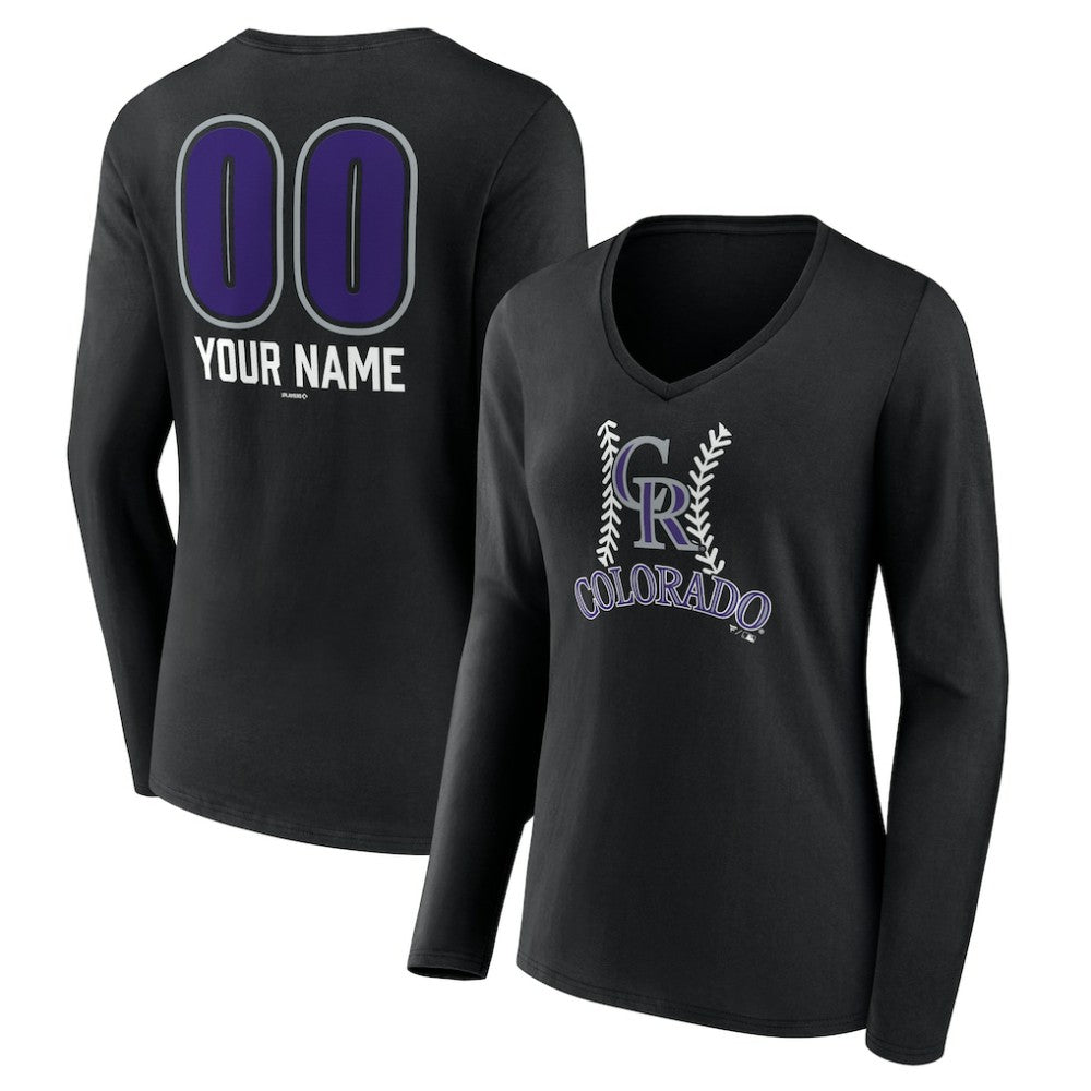 Colorado Rockies Women's Personalized Name & Number Fastball Long Sleeve V-Neck T-Shirt | MLB Discount