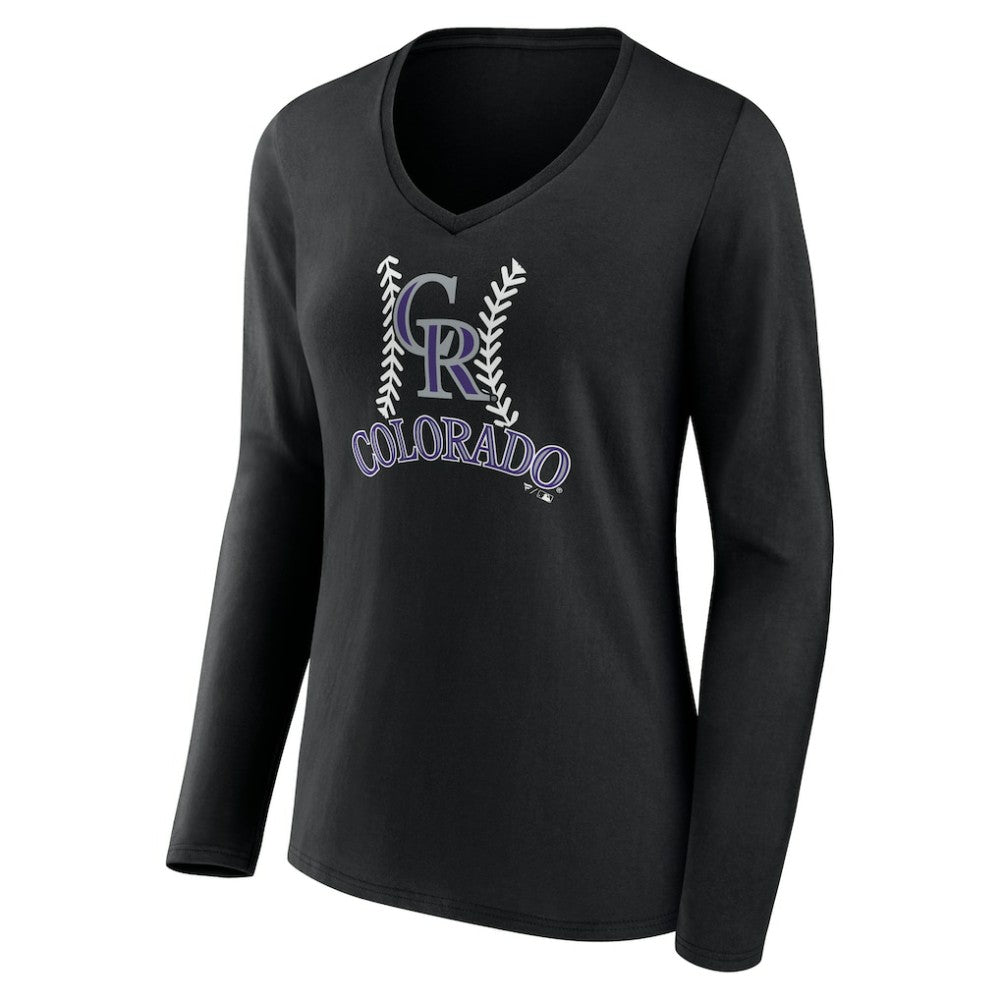Colorado Rockies Women's Personalized Name & Number Fastball Long Sleeve V-Neck T-Shirt | MLB Discount