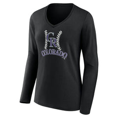 Colorado Rockies Women's Personalized Name & Number Fastball Long Sleeve V-Neck T-Shirt | MLB Discount