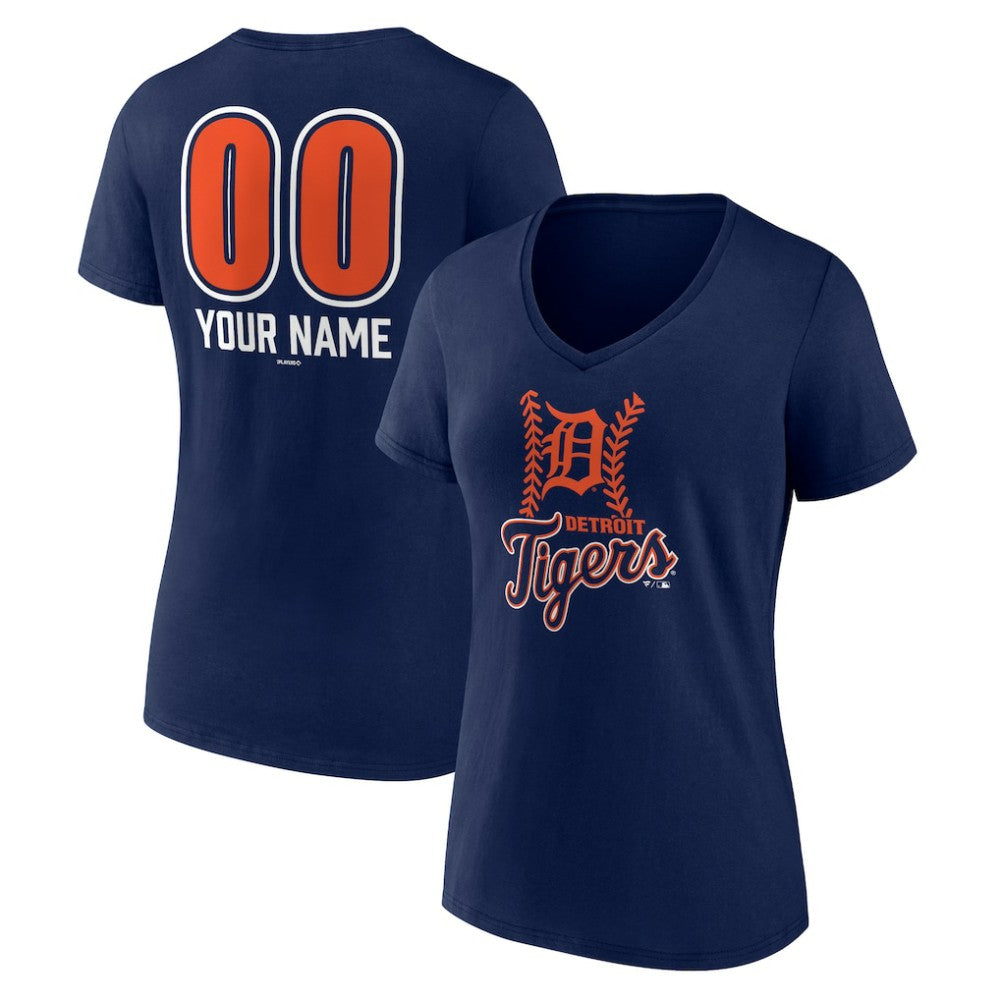 Detroit Tigers Women's Personalized Name & Number Fastball V-Neck T-Shirt | MLB Sale