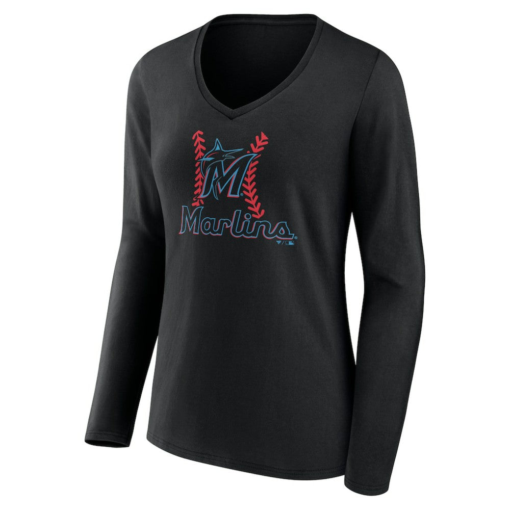 Miami Marlins Women's Personalized Name & Number Fastball Long Sleeve V-Neck T-Shirt | MLB Online