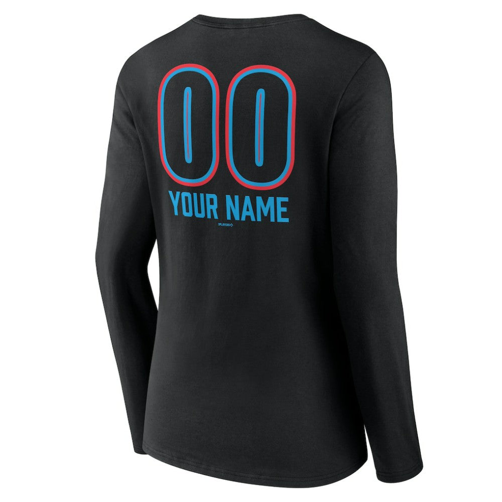 Miami Marlins Women's Personalized Name & Number Fastball Long Sleeve V-Neck T-Shirt | MLB Online