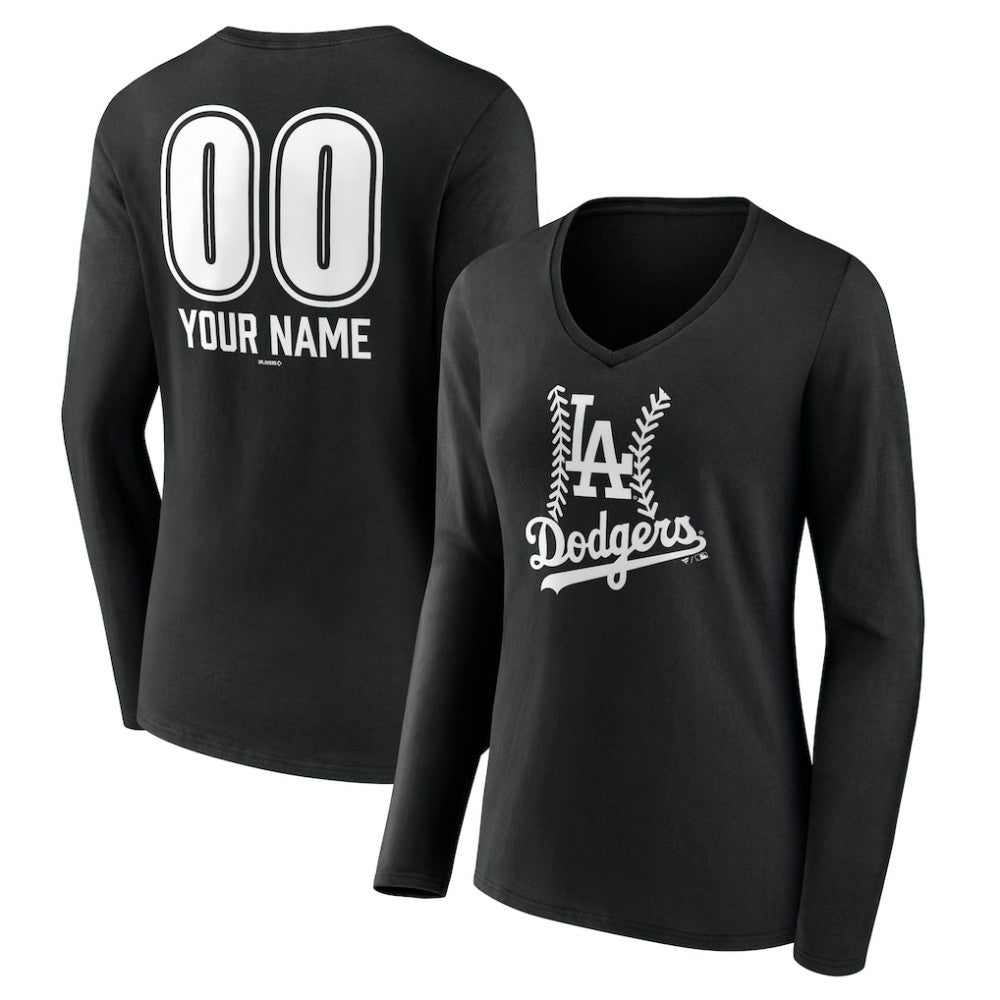 Los Angeles Dodgers Women's Personalized Name & Number Fastball Long Sleeve V-Neck T-Shirt | MLB Online