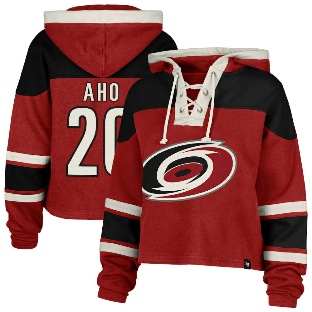 Sebastian Aho Carolina Hurricanes '47 Women's Superior Lacer Cropped Pullover Hoodie Online