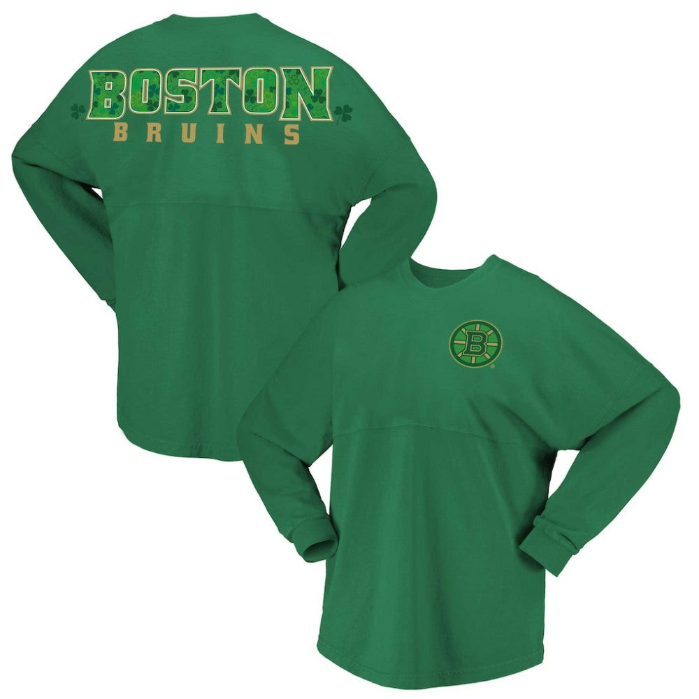 Boston Bruins Fanatics Women's St. Patrick's Day Spirit Jersey T-Shirt On Sale