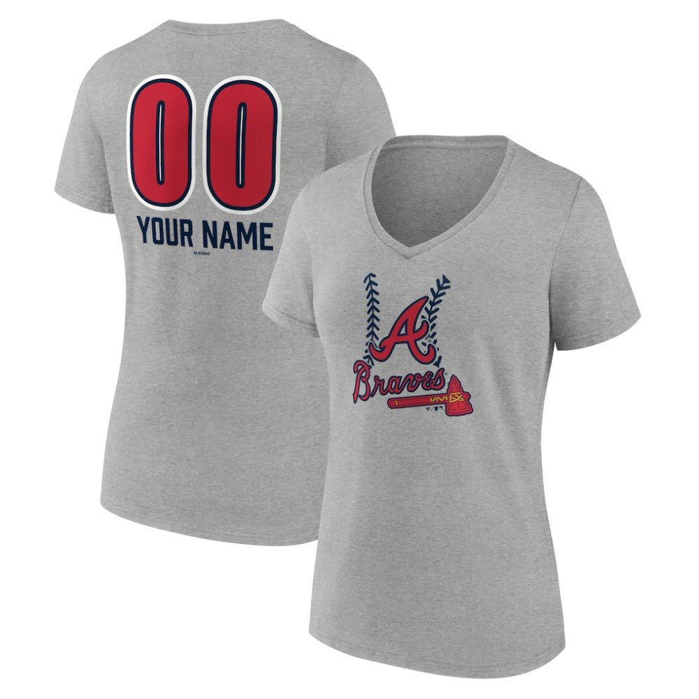 Atlanta Braves Women's Personalized Name & Number Fastball V-Neck T-Shirt | MLB Discount
