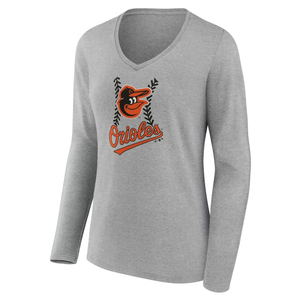 Baltimore Orioles Women's Personalized Name & Number Fastball Long Sleeve V-Neck T-Shirt | MLB Sale