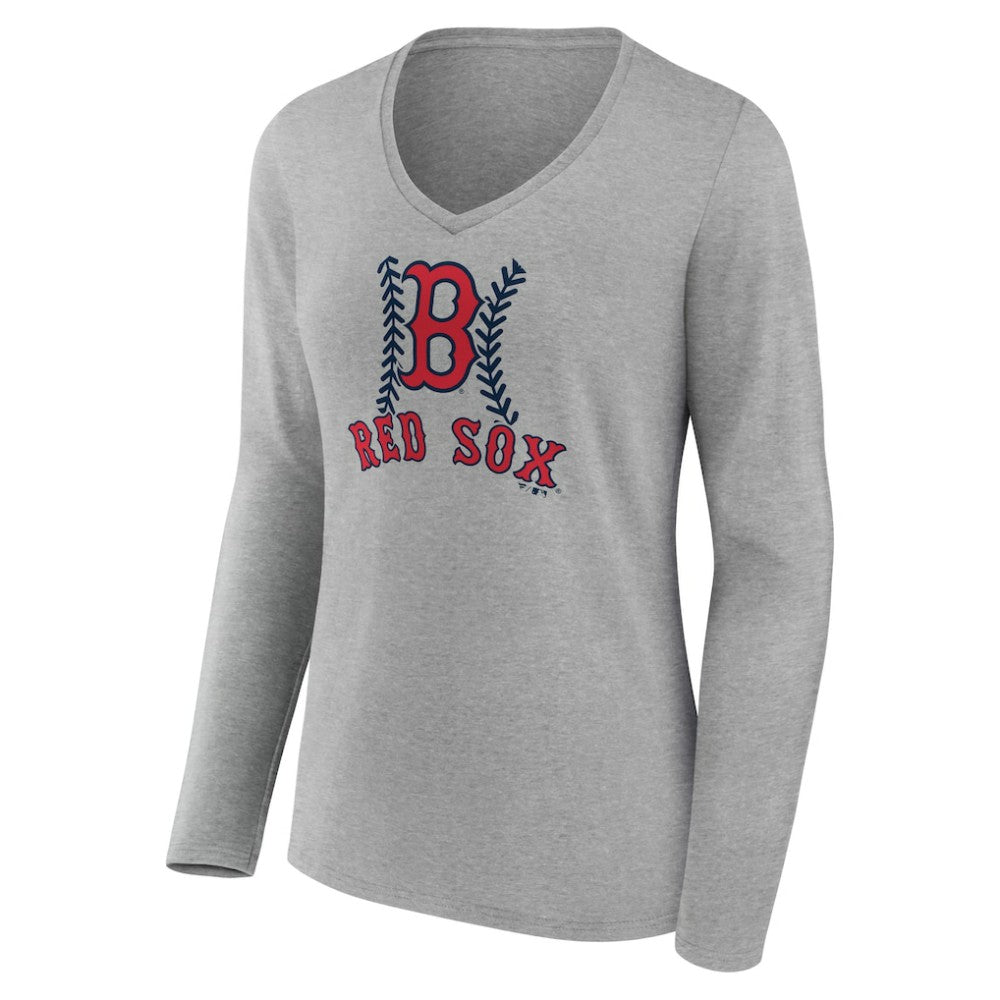 Boston Red Sox Women's Personalized Name & Number Fastball Long Sleeve V-Neck T-Shirt | MLB Shop