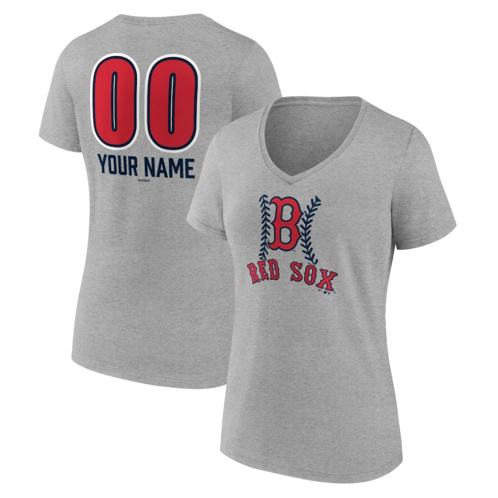 Boston Red Sox Women's Personalized Name & Number Fastball V-Neck T-Shirt | MLB Discount
