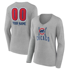 Chicago Cubs Women's Personalized Name & Number Fastball Long Sleeve V-Neck T-Shirt | MLB On Sale