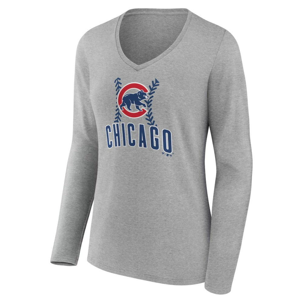 Chicago Cubs Women's Personalized Name & Number Fastball Long Sleeve V-Neck T-Shirt | MLB On Sale
