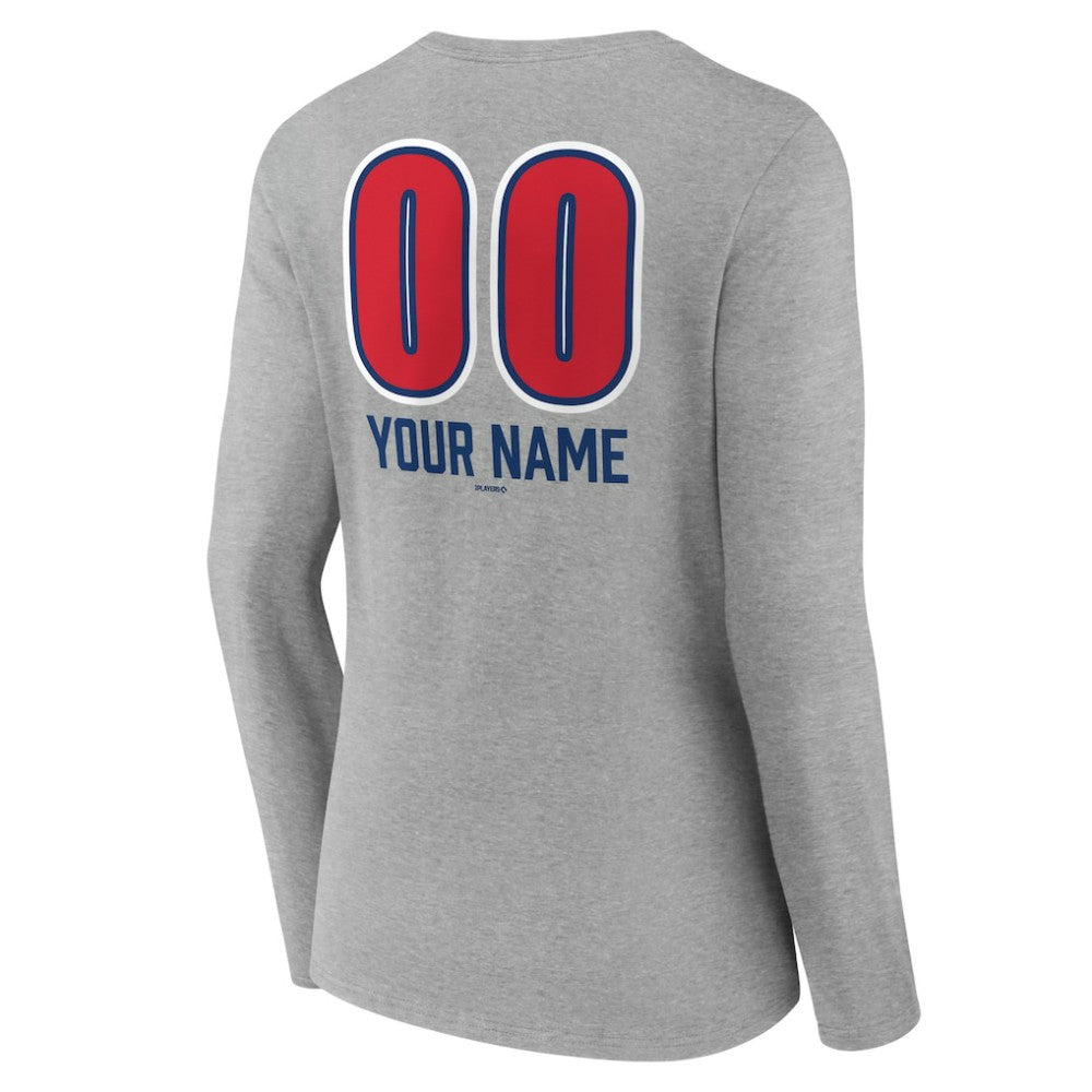 Chicago Cubs Women's Personalized Name & Number Fastball Long Sleeve V-Neck T-Shirt | MLB On Sale
