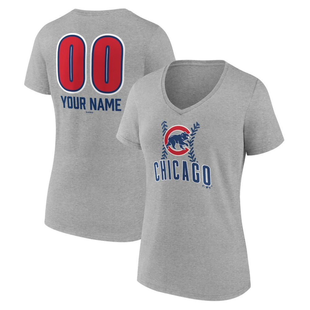 Chicago Cubs Women's Personalized Name & Number Fastball V-Neck T-Shirt | MLB Outlet