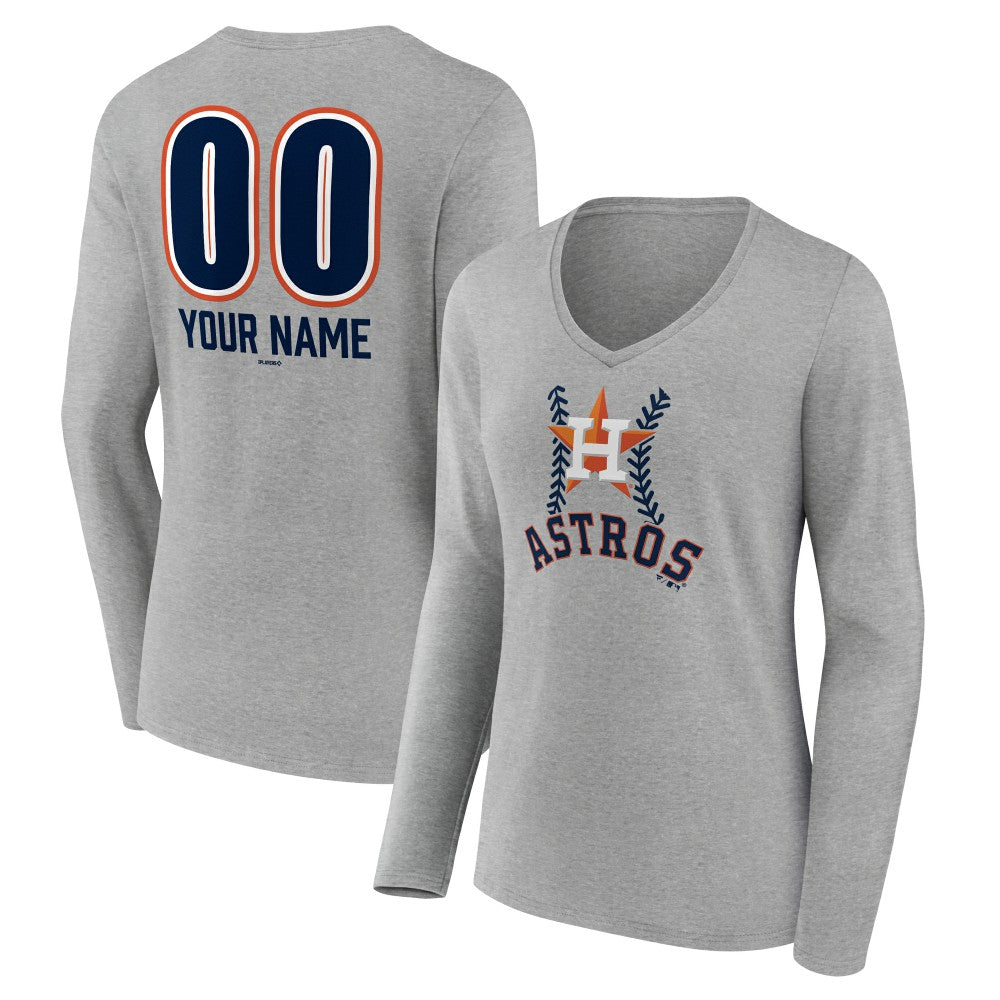 Houston Astros Women's Personalized Name & Number Fastball Long Sleeve V-Neck T-Shirt | MLB Sale