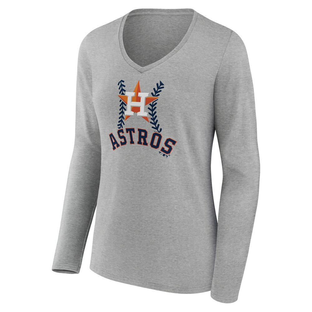 Houston Astros Women's Personalized Name & Number Fastball Long Sleeve V-Neck T-Shirt | MLB Sale