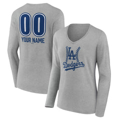 Los Angeles Dodgers Women's Personalized Name & Number Fastball Long Sleeve V-Neck T-Shirt | MLB On Sale