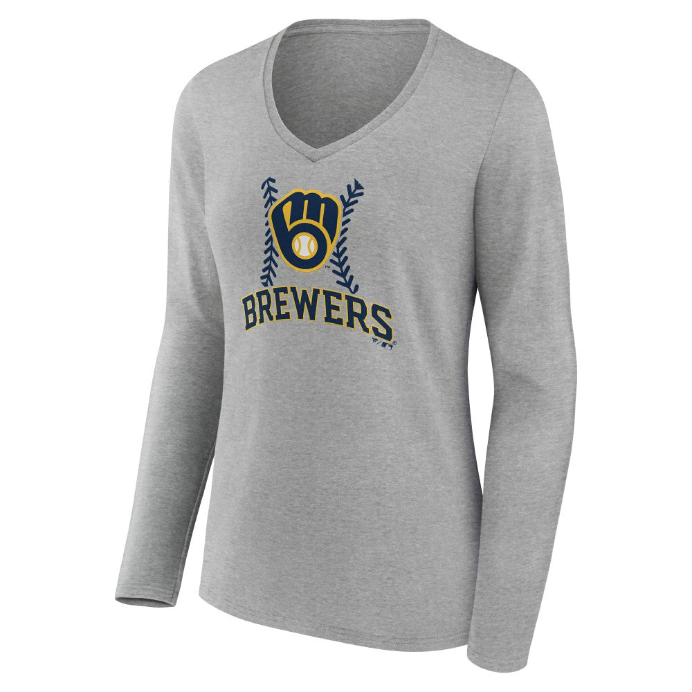 Milwaukee Brewers Women's Personalized Name & Number Fastball Long Sleeve V-Neck T-Shirt | MLB Near me