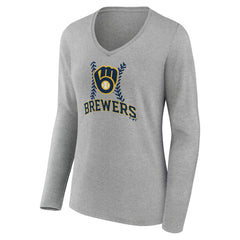 Milwaukee Brewers Women's Personalized Name & Number Fastball Long Sleeve V-Neck T-Shirt | MLB Near me
