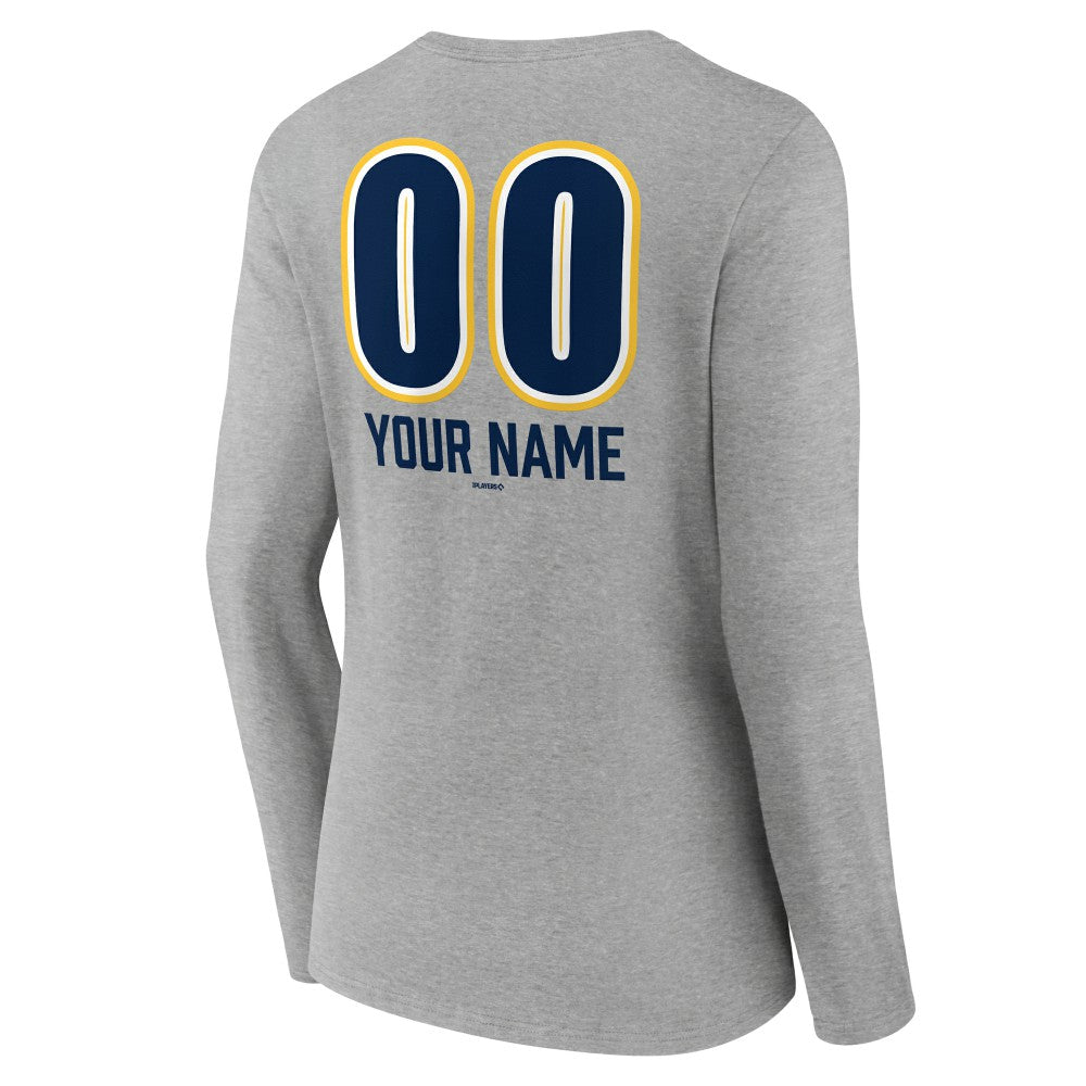Milwaukee Brewers Women's Personalized Name & Number Fastball Long Sleeve V-Neck T-Shirt | MLB Near me