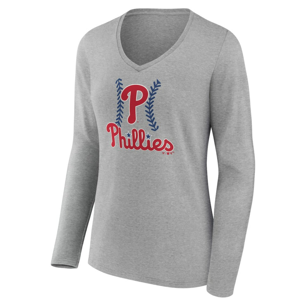 Philadelphia Phillies Women's Personalized Name & Number Fastball Long Sleeve V-Neck T-Shirt | MLB Sale