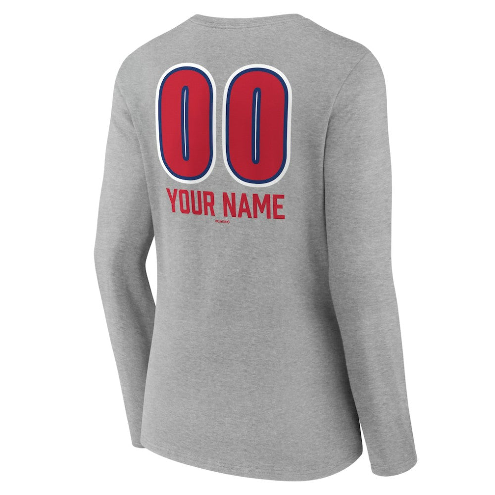 Philadelphia Phillies Women's Personalized Name & Number Fastball Long Sleeve V-Neck T-Shirt | MLB Sale