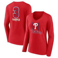 Bryce Harper Philadelphia Phillies Women's Fastball Player Name & Number Long Sleeve V-Neck T-Shirt | MLB US