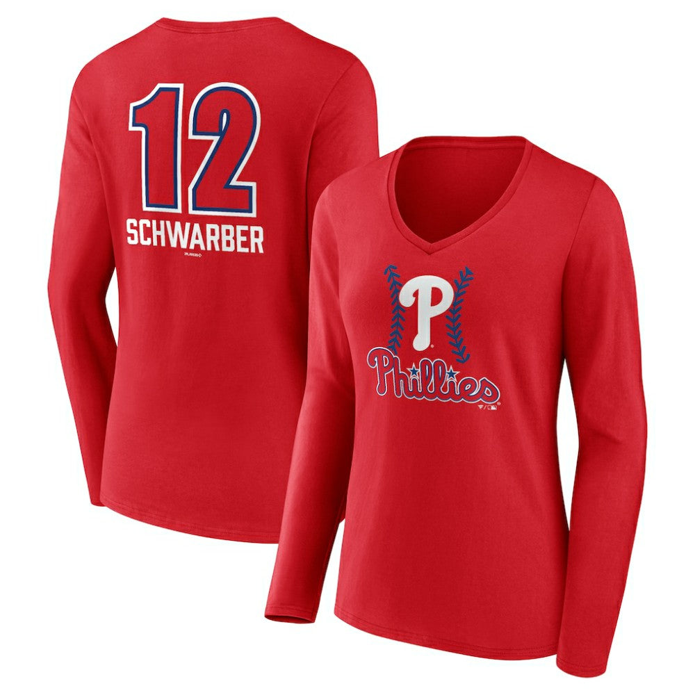 Kyle Schwarber Philadelphia Phillies Women's Fastball Player Name & Number Long Sleeve V-Neck T-Shirt | MLB For sale