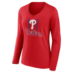 Kyle Schwarber Philadelphia Phillies Women's Fastball Player Name & Number Long Sleeve V-Neck T-Shirt | MLB For sale