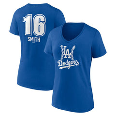 Will Smith Los Angeles Dodgers Women's Fastball Player Name & Number V-Neck T-Shirt | MLB Sale