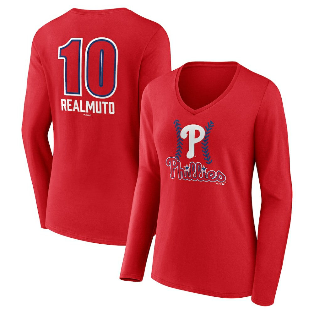 J.T. Realmuto Philadelphia Phillies Women's Fastball Player Name & Number Long Sleeve V-Neck T-Shirt | MLB New