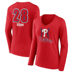 Alec Bohm Philadelphia Phillies Women's Fastball Player Name & Number Long Sleeve V-Neck T-Shirt | MLB On Sale