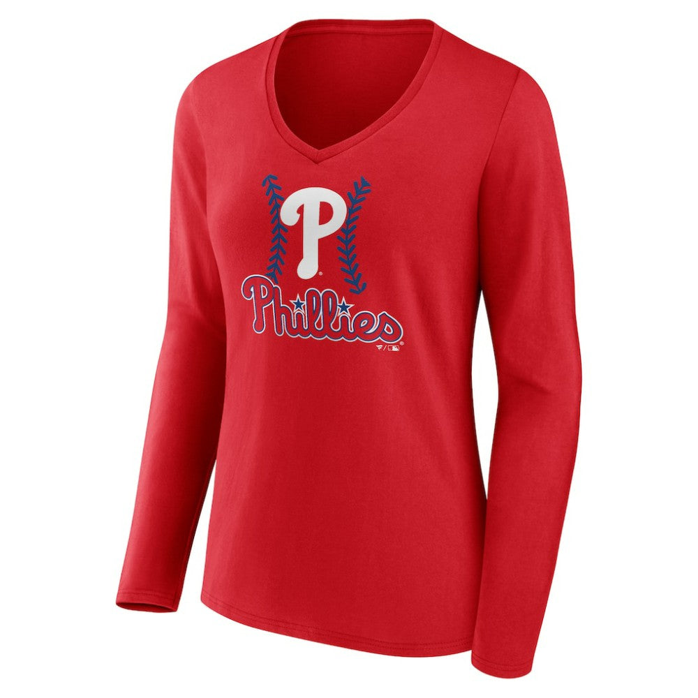 Alec Bohm Philadelphia Phillies Women's Fastball Player Name & Number Long Sleeve V-Neck T-Shirt | MLB On Sale
