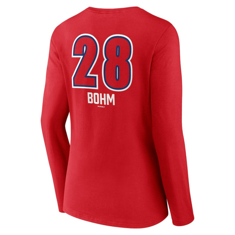 Alec Bohm Philadelphia Phillies Women's Fastball Player Name & Number Long Sleeve V-Neck T-Shirt | MLB On Sale