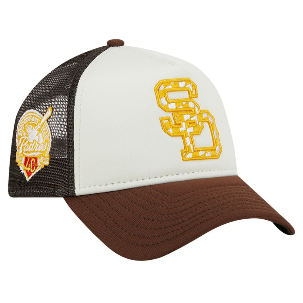 San Diego Padres New Era Checkered Flag A-Frame Trucker 9FORTY Adjustable Hat | MLB Discount