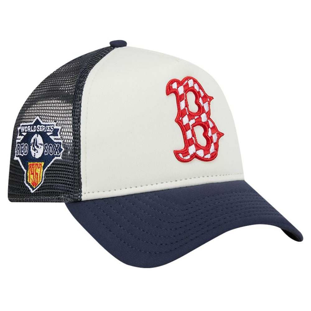 Boston Red Sox New Era Checkered Flag A-Frame Trucker 9FORTY Adjustable Hat | MLB For sale