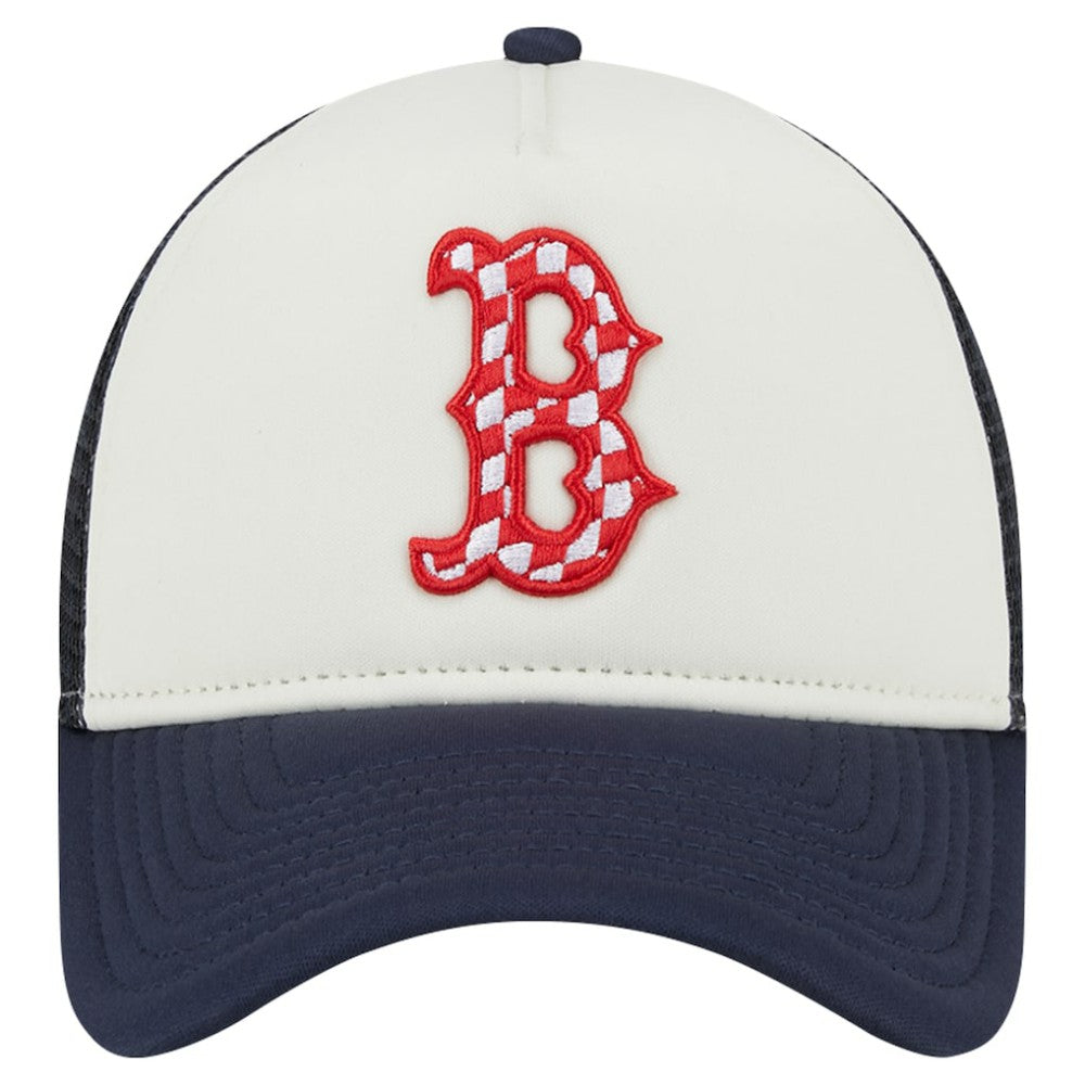 Boston Red Sox New Era Checkered Flag A-Frame Trucker 9FORTY Adjustable Hat | MLB For sale