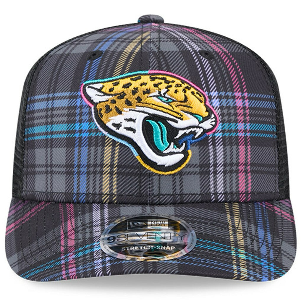 Jacksonville Jaguars New Era 2024 NFL Crucial Catch Plaid 9SEVENTY Trucker Snapback Hat