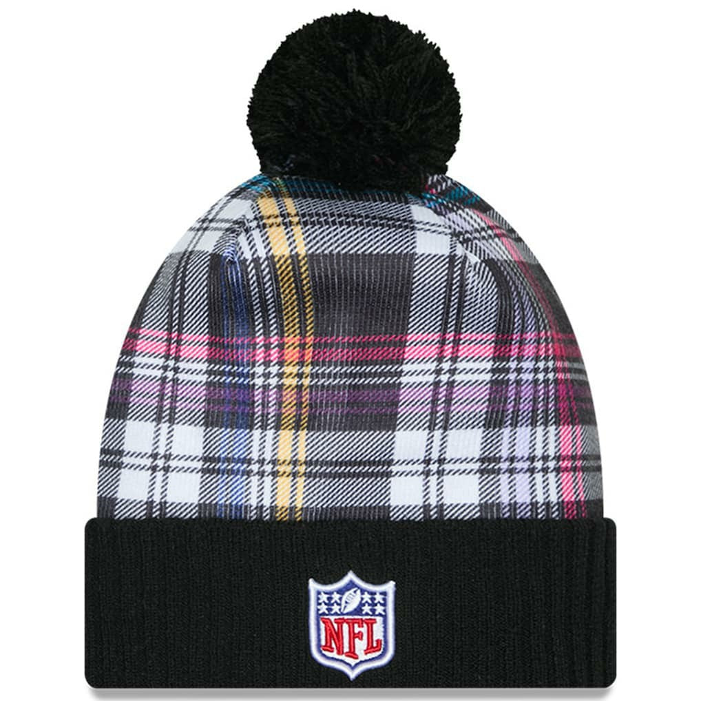 New York Jets New Era Youth 2024 NFL Crucial Catch Plaid Cuffed Pom Knit Hat