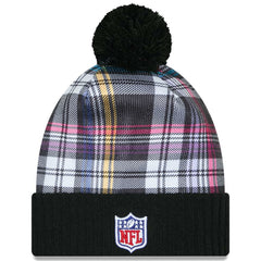 New York Jets New Era Youth 2024 NFL Crucial Catch Plaid Cuffed Pom Knit Hat