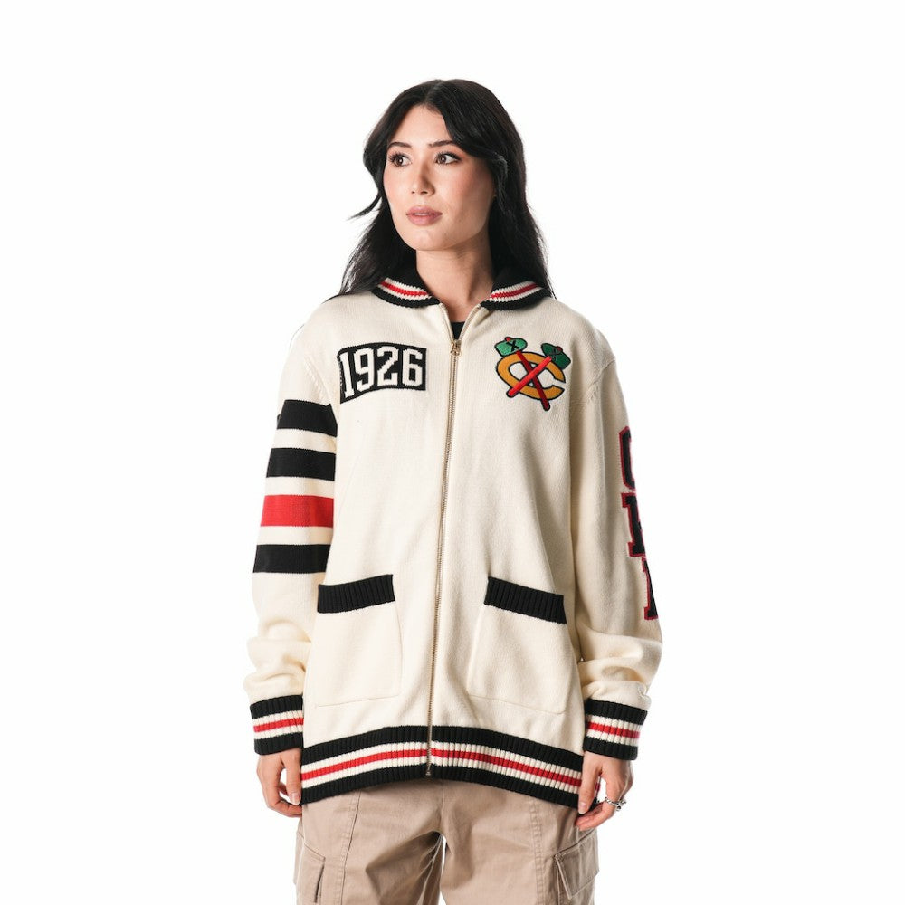 Chicago Blackhawks The Wild Collective Unisex Jacquard Full-Zip Sweater Discount