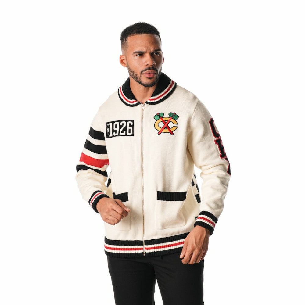 Chicago Blackhawks The Wild Collective Unisex Jacquard Full-Zip Sweater Discount