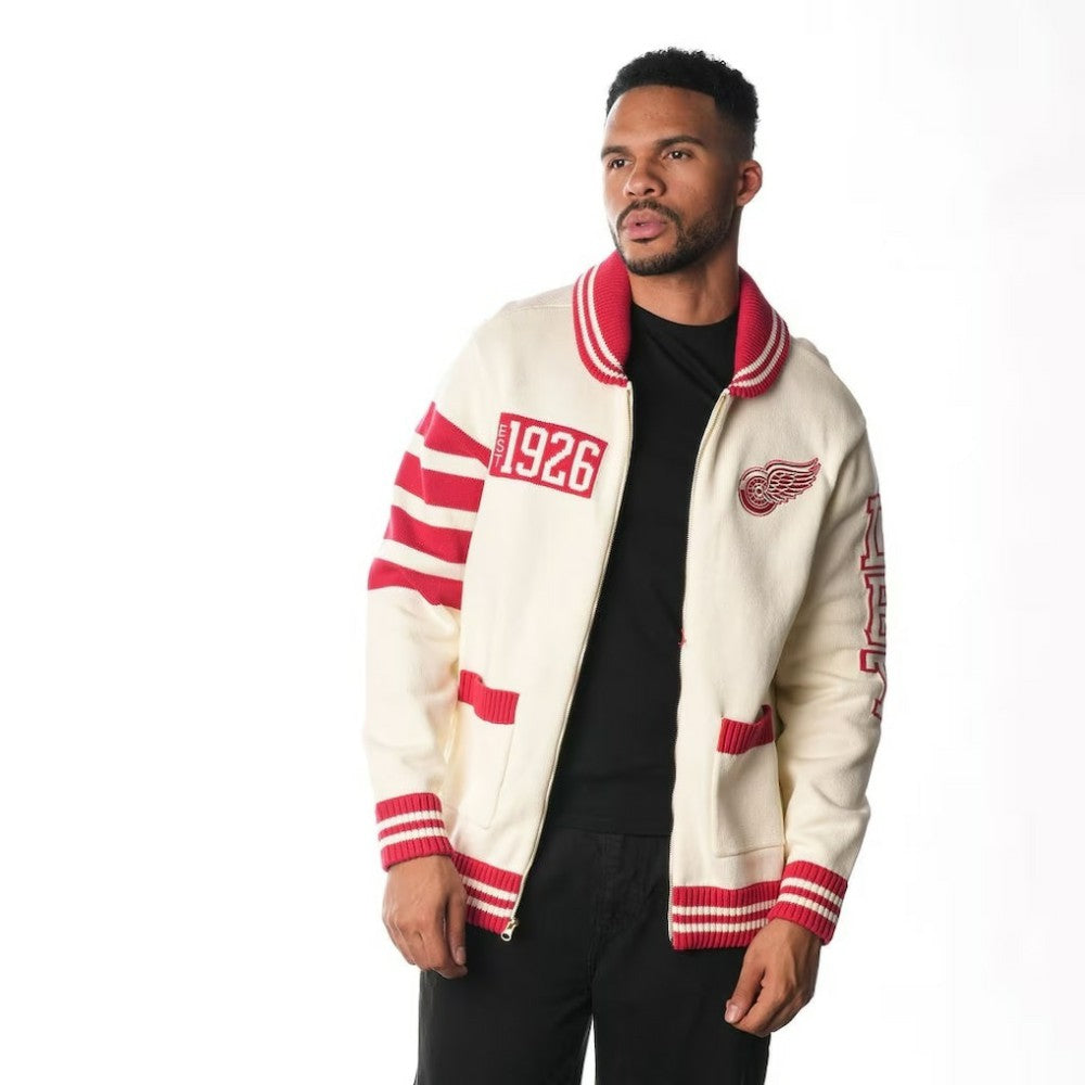 Detroit Red Wings The Wild Collective Unisex Jacquard Full-Zip Sweater For Sale